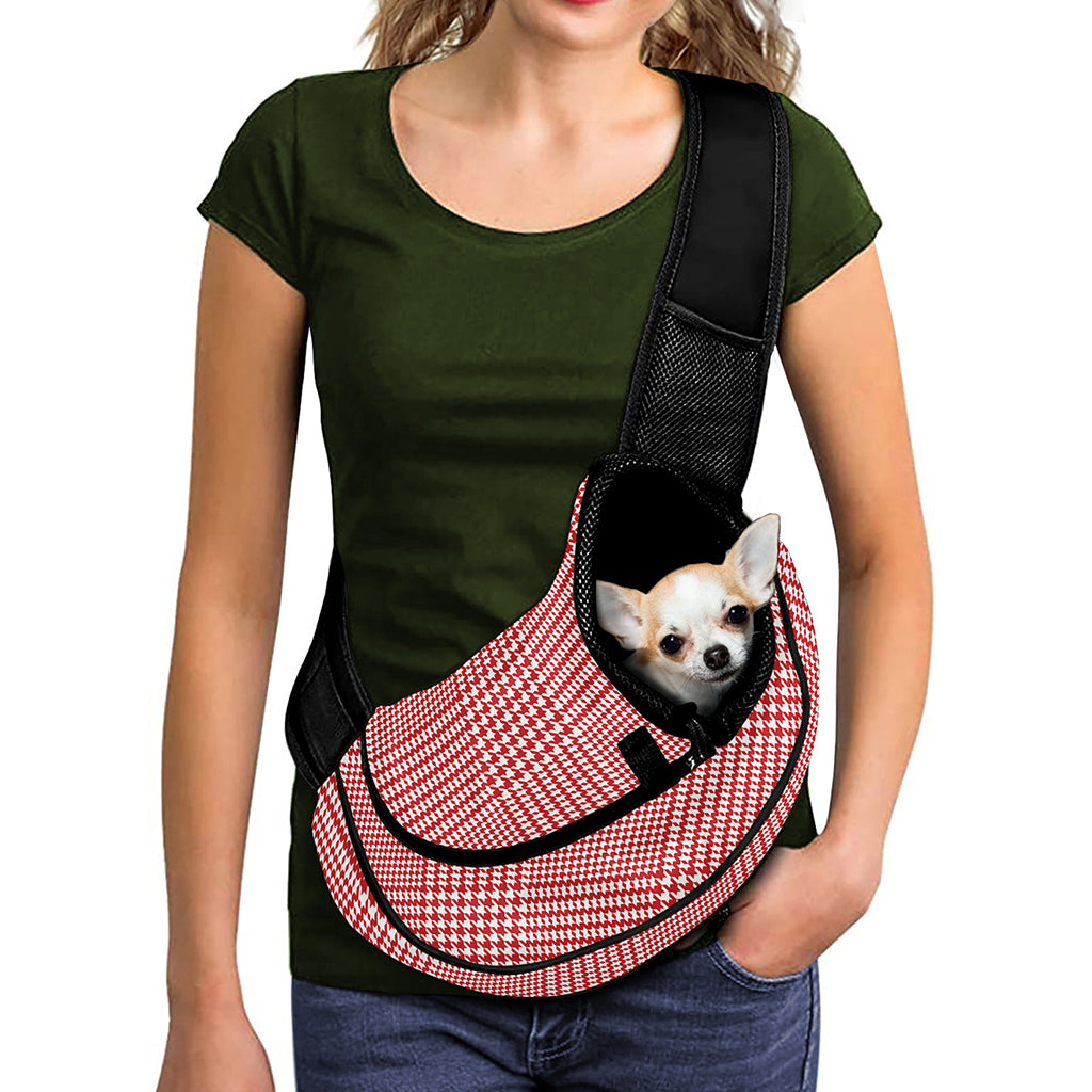 Red And White Glen Plaid Print Pet Sling Carrier