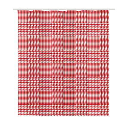 Red And White Glen Plaid Print Polyester Shower Curtain