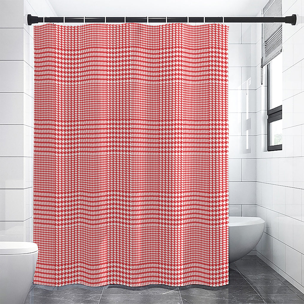 Red And White Glen Plaid Print Premium Shower Curtain