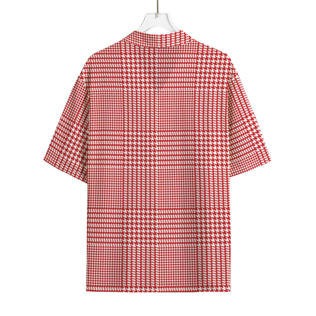 Red And White Glen Plaid Print Rayon Hawaiian Shirt
