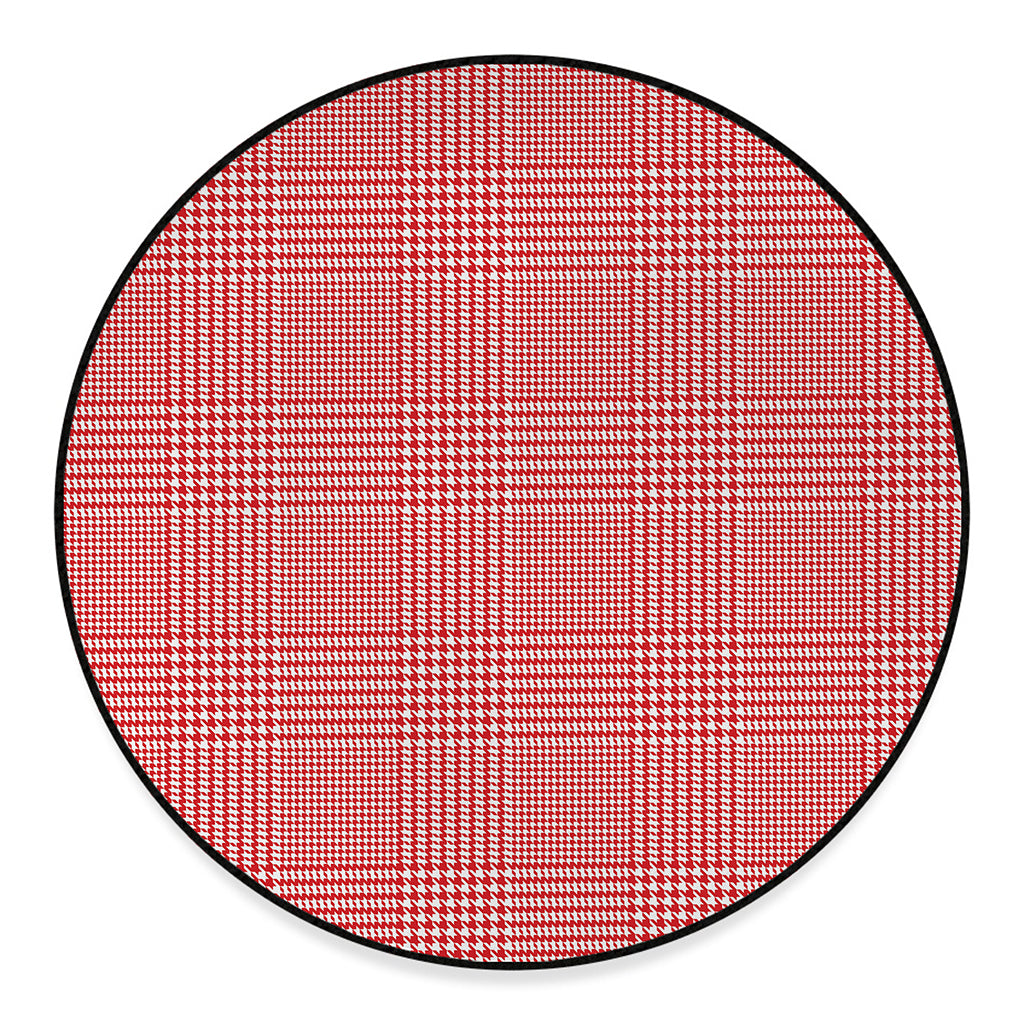Red And White Glen Plaid Print Round Floor Mat