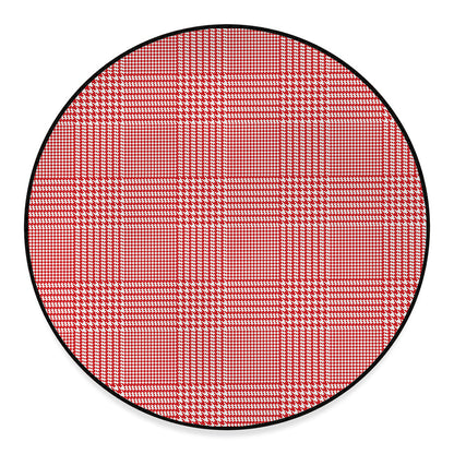 Red And White Glen Plaid Print Round Floor Mat