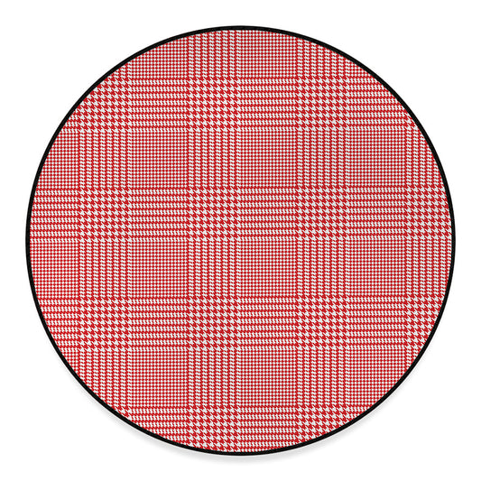 Red And White Glen Plaid Print Round Floor Mat