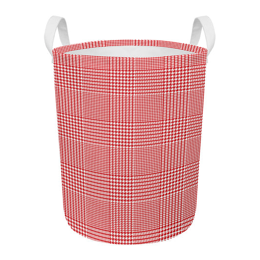 Red And White Glen Plaid Print Round Laundry Basket