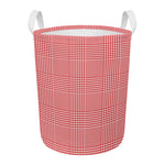 Red And White Glen Plaid Print Round Laundry Basket