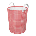Red And White Glen Plaid Print Round Laundry Basket