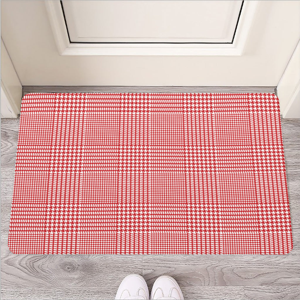 Red And White Glen Plaid Print Rubber Doormat