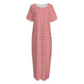 Red And White Glen Plaid Print Short Sleeve Long Nightdress