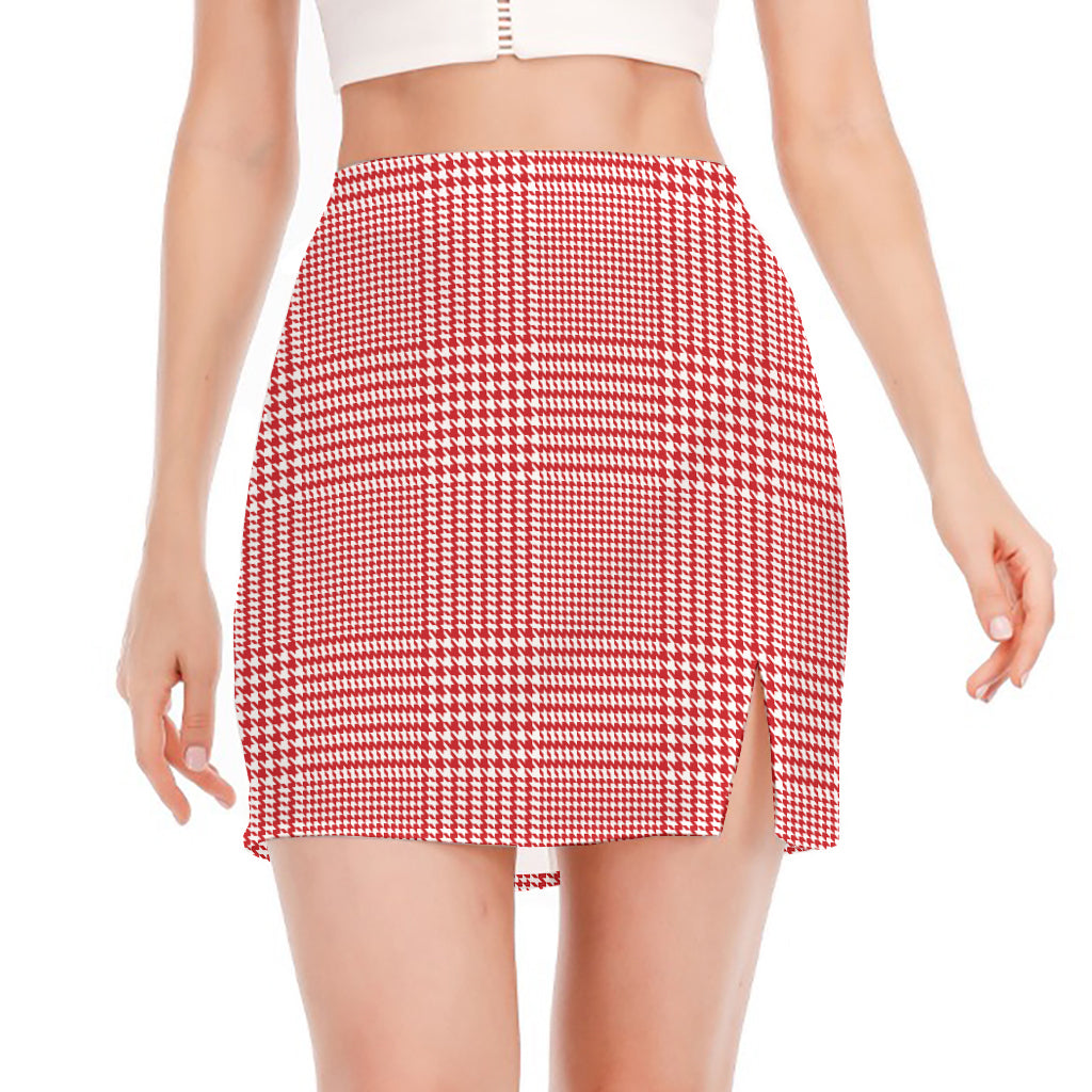 Red And White Glen Plaid Print Side Slit Mini Skirt