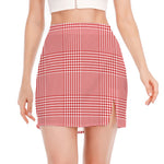 Red And White Glen Plaid Print Side Slit Mini Skirt