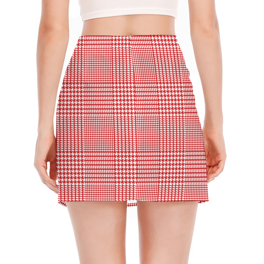 Red And White Glen Plaid Print Side Slit Mini Skirt