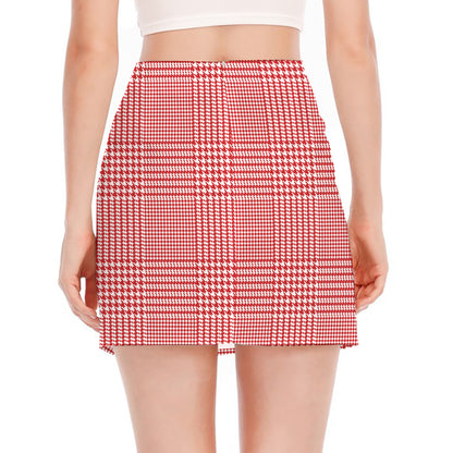 Red And White Glen Plaid Print Side Slit Mini Skirt