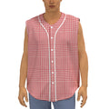 Red And White Glen Plaid Print Sleeveless Baseball Jersey