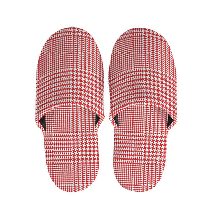 Red And White Glen Plaid Print Slippers