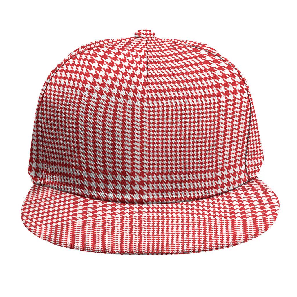 Red And White Glen Plaid Print Snapback Cap