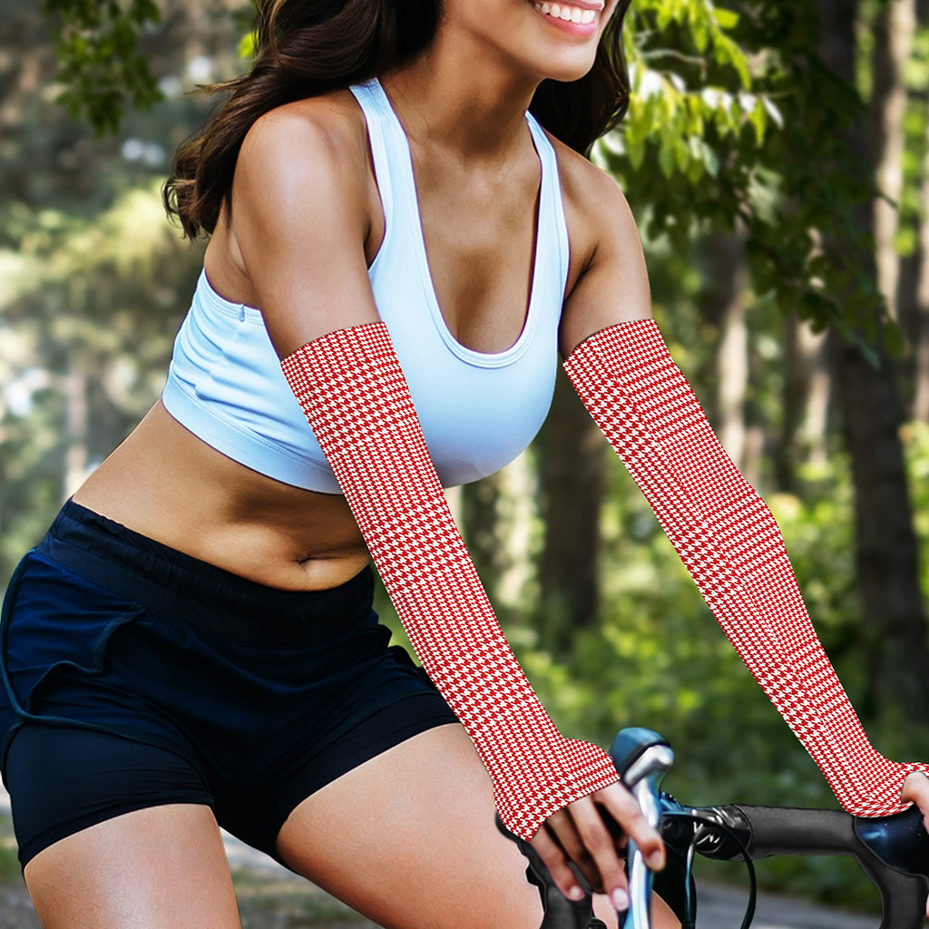 Red And White Glen Plaid Print Sun Protection Arm Sleeves