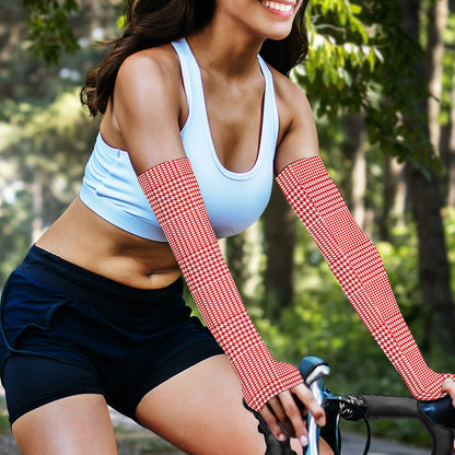 Red And White Glen Plaid Print Sun Protection Arm Sleeves