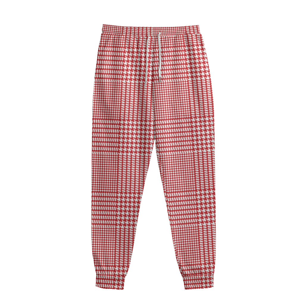 Red And White Glen Plaid Print Sweatpants