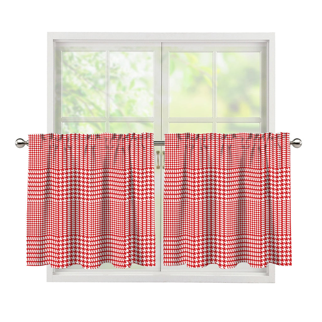 Red And White Glen Plaid Print Tier Curtains