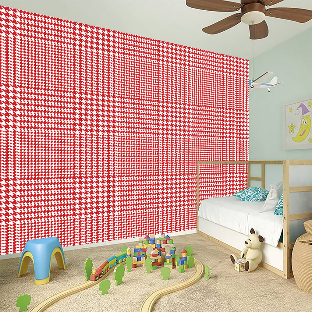Red And White Glen Plaid Print Wall Sticker
