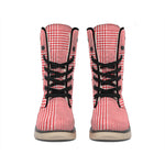 Red And White Glen Plaid Print Winter Boots