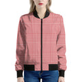 Red And White Glen Plaid Print Women's Bomber Jacket
