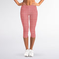 Red And White Glen Plaid Print Women's Capri Leggings