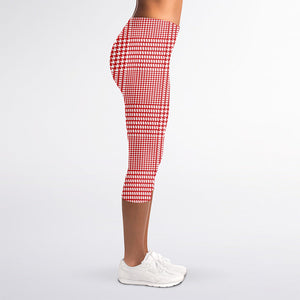 Red And White Glen Plaid Print Women's Capri Leggings