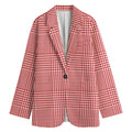 Red And White Glen Plaid Print Women's Cotton Blazer