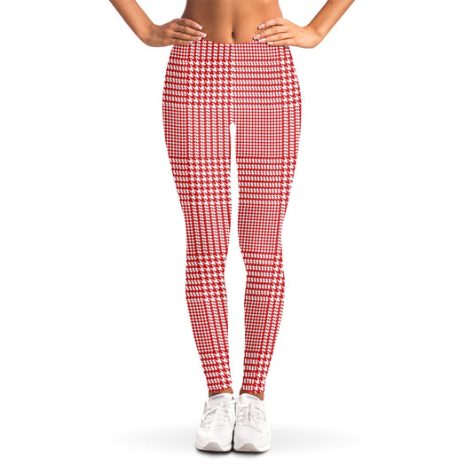Red And White Glen Plaid Print Women's Leggings