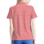 Red And White Glen Plaid Print Women's Polo Shirt