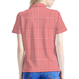 Red And White Glen Plaid Print Women's Polo Shirt