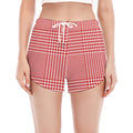 Red And White Glen Plaid Print Women's Split Running Shorts