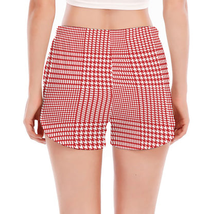 Red And White Glen Plaid Print Women's Split Running Shorts