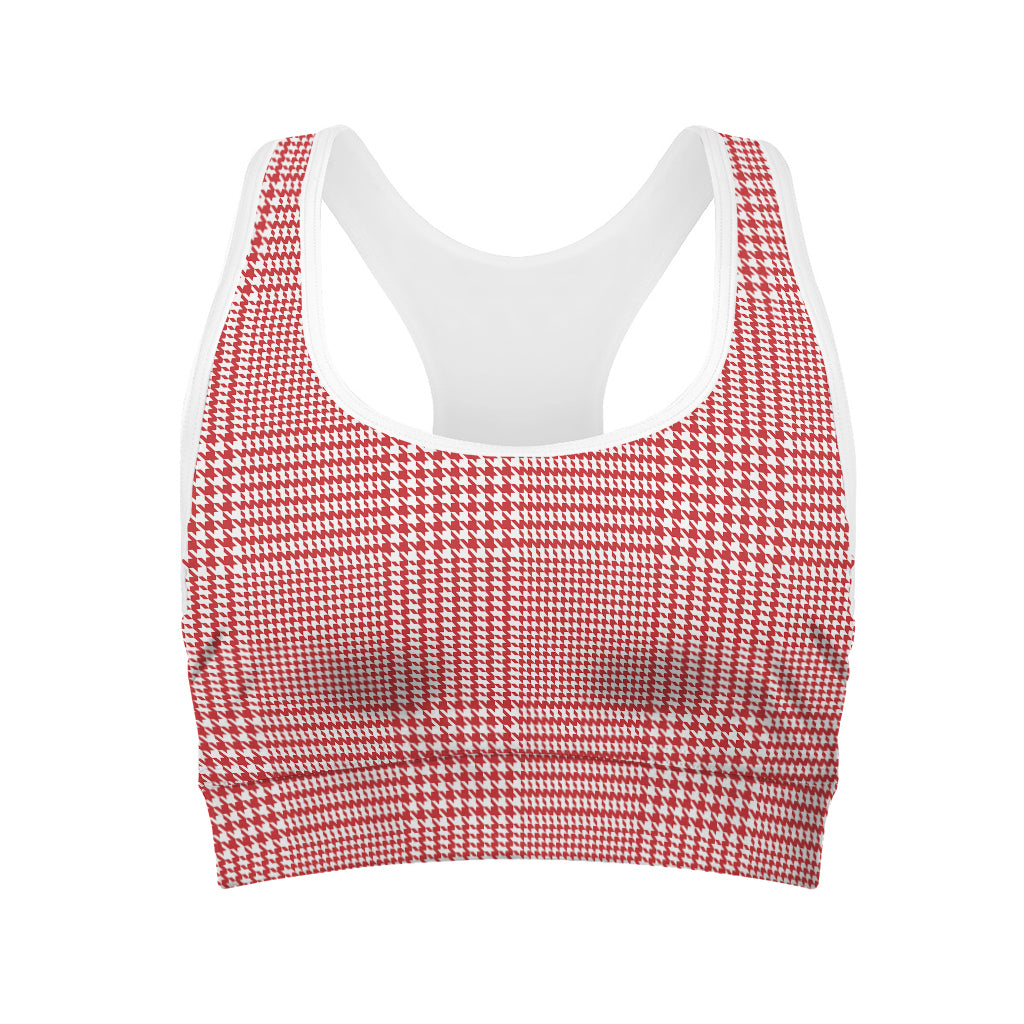 Red And White Glen Plaid Print Women's Sports Bra