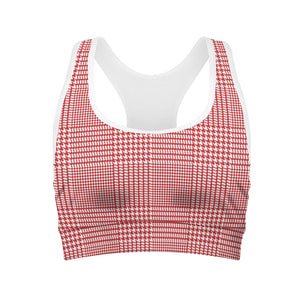 Red And White Glen Plaid Print Women's Sports Bra