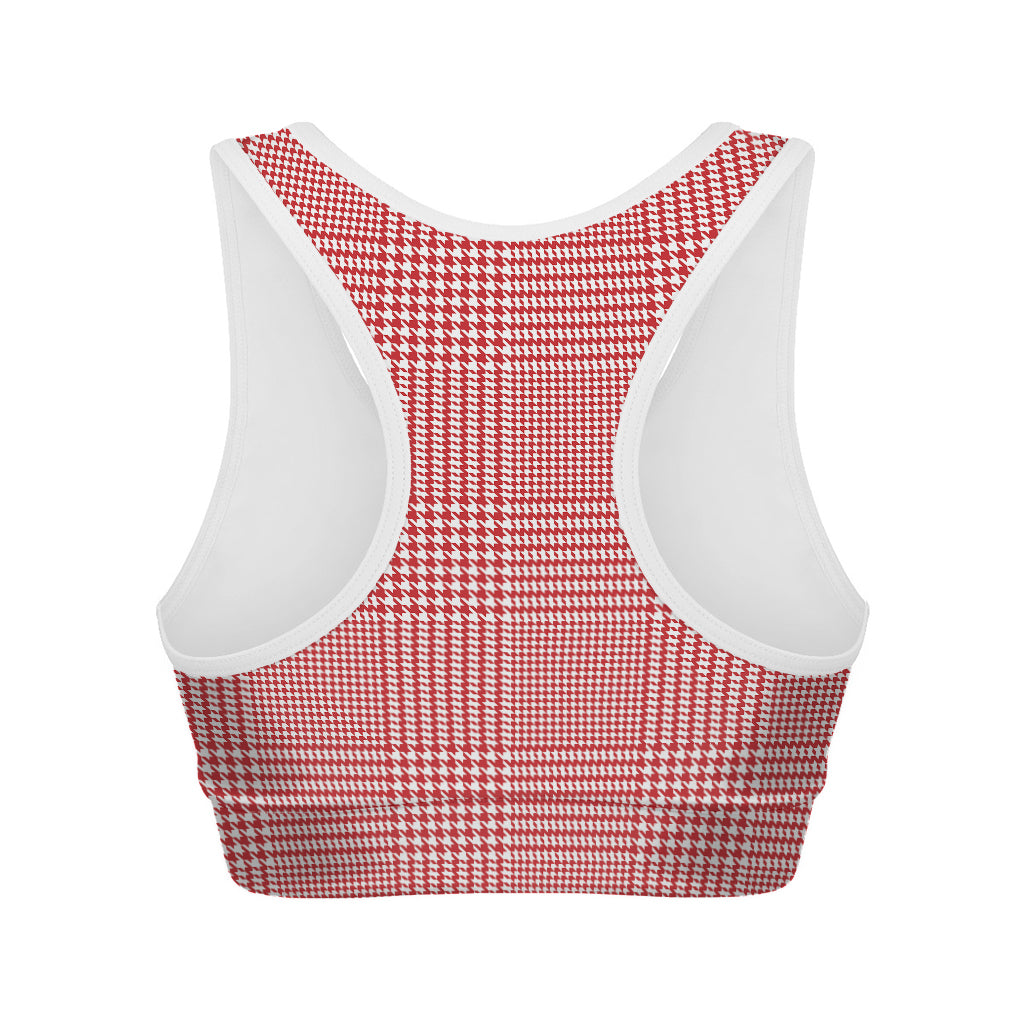 Red And White Glen Plaid Print Women's Sports Bra