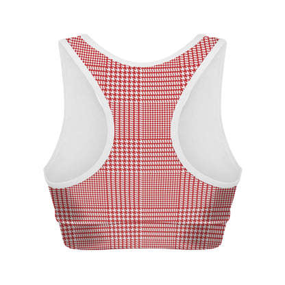 Red And White Glen Plaid Print Women's Sports Bra
