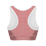 Red And White Glen Plaid Print Women's Sports Bra