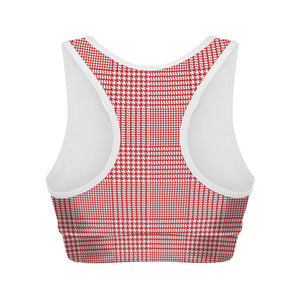 Red And White Glen Plaid Print Women's Sports Bra