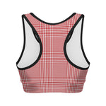 Red And White Glen Plaid Print Women's Sports Bra