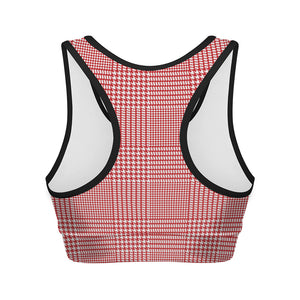 Red And White Glen Plaid Print Women's Sports Bra