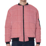 Red And White Glen Plaid Print Zip Sleeve Bomber Jacket