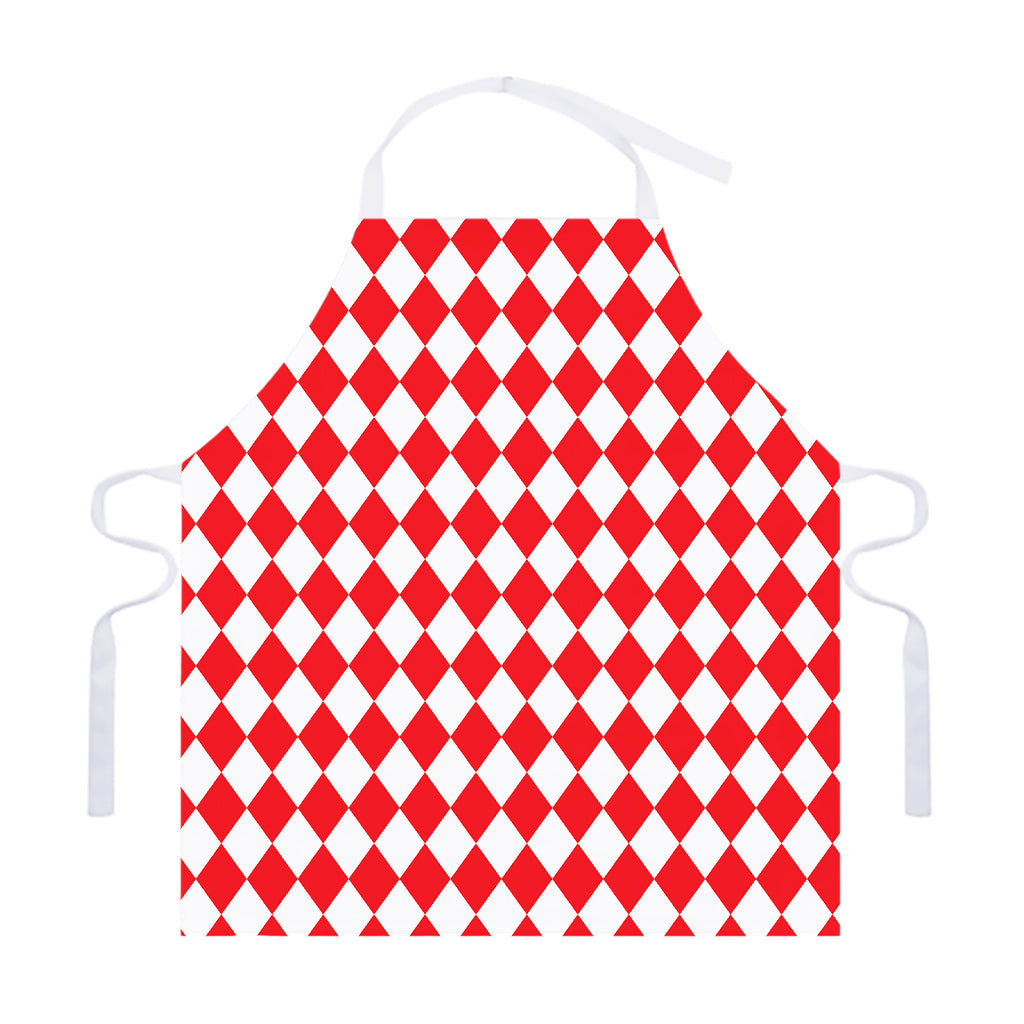 Red And White Harlequin Pattern Print Adjustable Apron