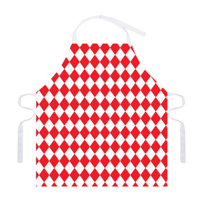 Red And White Harlequin Pattern Print Adjustable Apron
