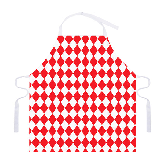 Red And White Harlequin Pattern Print Adjustable Apron