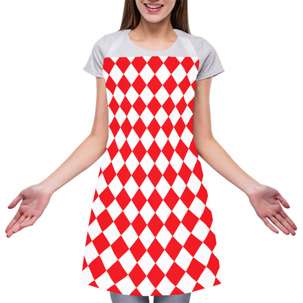 Red And White Harlequin Pattern Print Adjustable Apron