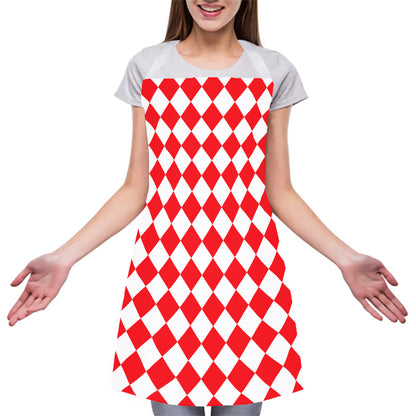 Red And White Harlequin Pattern Print Adjustable Apron