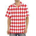 Red And White Harlequin Pattern Print Aloha Shirt