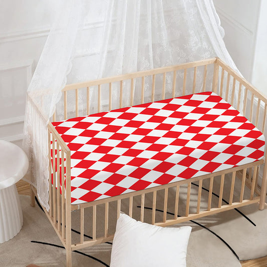 Red And White Harlequin Pattern Print Baby Crib Sheet